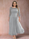 A-Line/Princess Scoop 3/4 Sleeves Plus Size Mother of the Bride Dresses with Applique