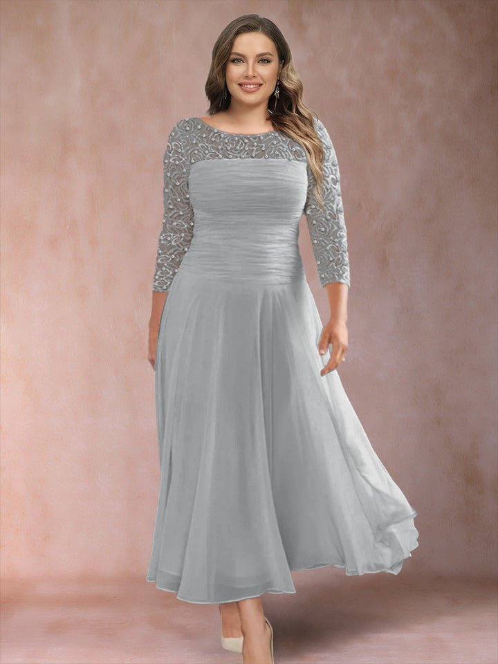 A-Line/Princess Scoop 3/4 Sleeves Plus Size Mother of the Bride Dresses with Applique