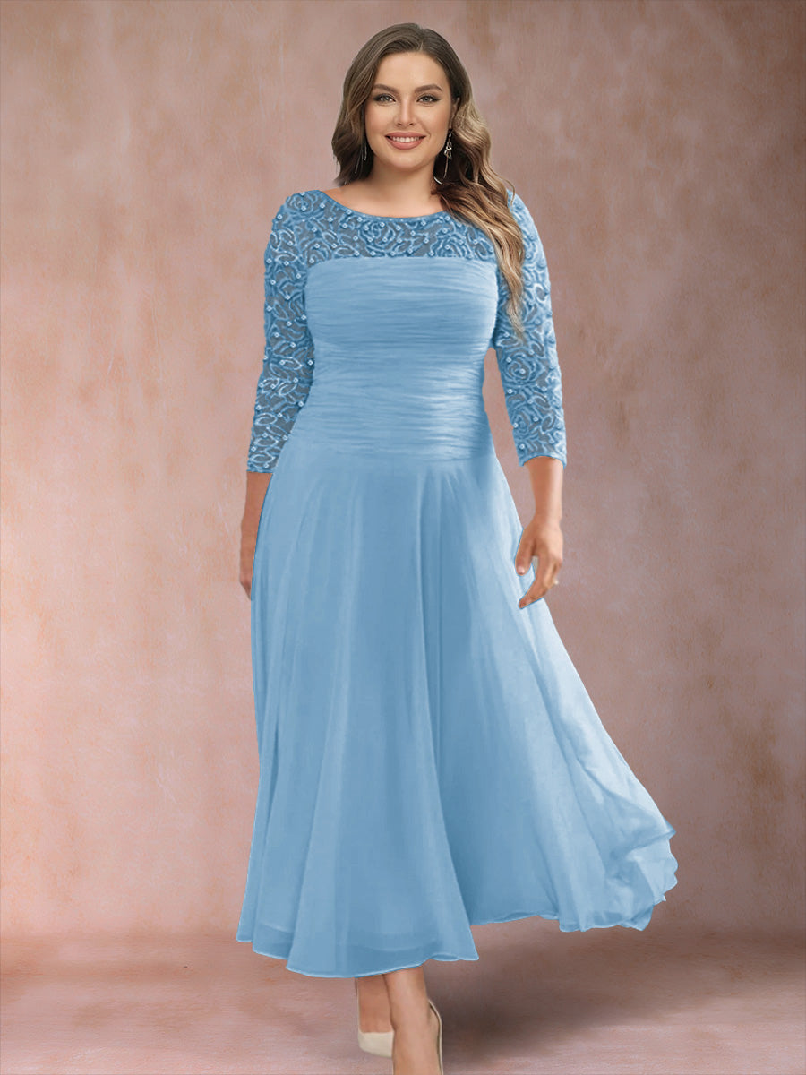 A-Line/Princess Scoop 3/4 Sleeves Plus Size Mother of the Bride Dresses with Applique