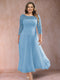 A-Line/Princess Scoop 3/4 Sleeves Plus Size Mother of the Bride Dresses with Applique