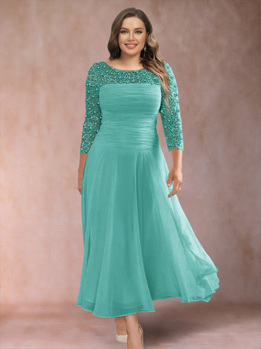A-Line/Princess Scoop 3/4 Sleeves Plus Size Mother of the Bride Dresses with Applique