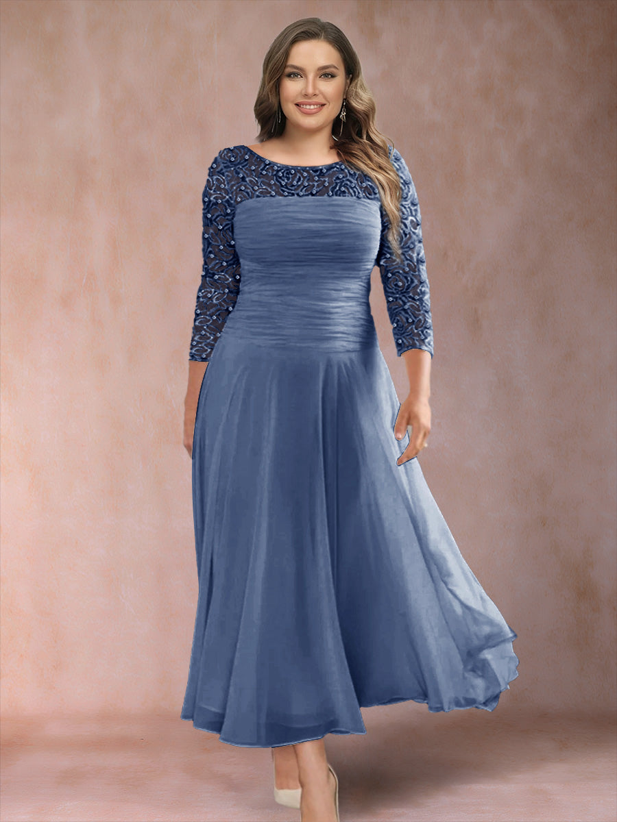 A-Line/Princess Scoop 3/4 Sleeves Plus Size Mother of the Bride Dresses with Applique