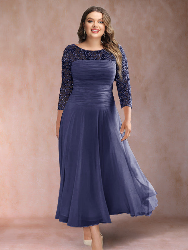 A-Line/Princess Scoop 3/4 Sleeves Plus Size Mother of the Bride Dresses with Applique