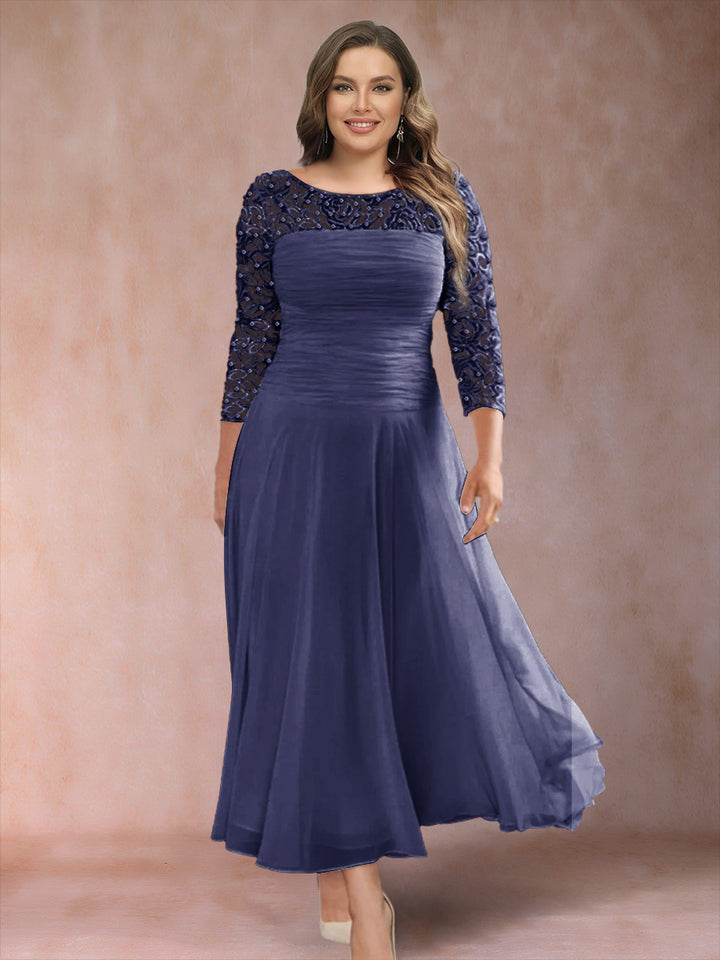 A-Line/Princess Scoop 3/4 Sleeves Plus Size Mother of the Bride Dresses with Applique