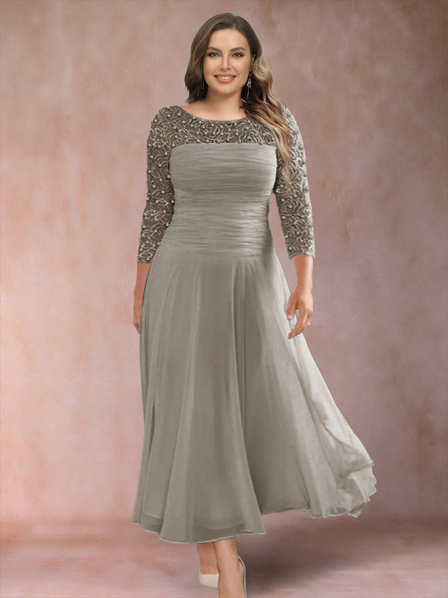 A-Line/Princess Scoop 3/4 Sleeves Plus Size Mother of the Bride Dresses with Applique
