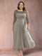 A-Line/Princess Scoop 3/4 Sleeves Plus Size Mother of the Bride Dresses with Applique