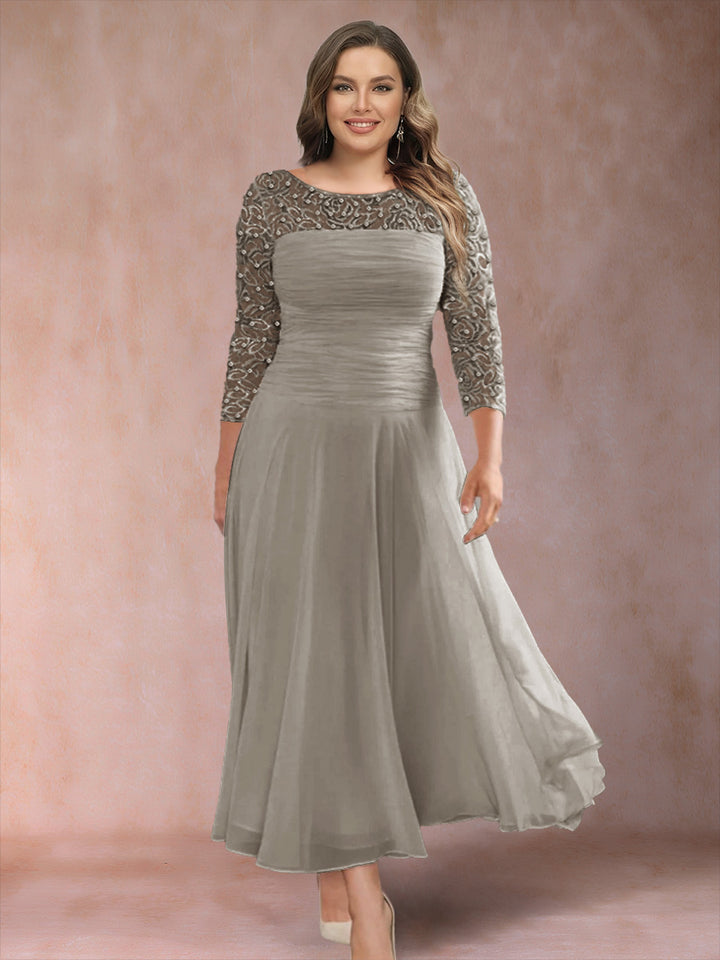 A-Line/Princess Scoop 3/4 Sleeves Plus Size Mother of the Bride Dresses with Applique