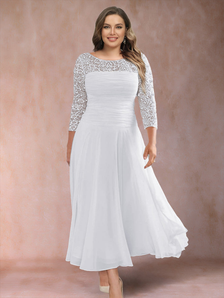 A-Line/Princess Scoop 3/4 Sleeves Plus Size Mother of the Bride Dresses with Applique