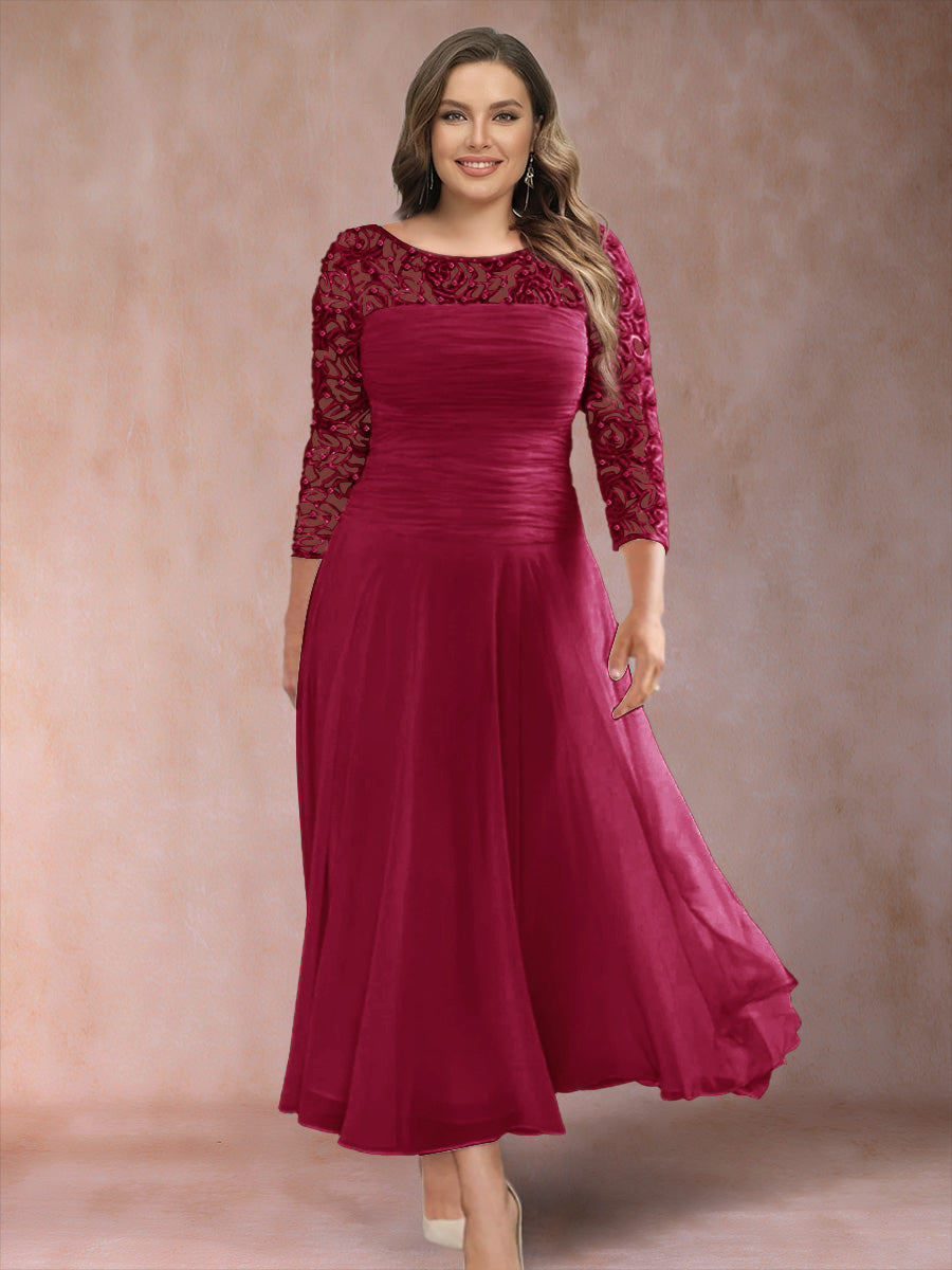 A-Line/Princess Scoop 3/4 Sleeves Plus Size Mother of the Bride Dresses with Applique