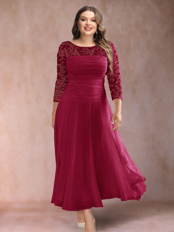 A-Line/Princess Scoop 3/4 Sleeves Plus Size Mother of the Bride Dresses with Applique