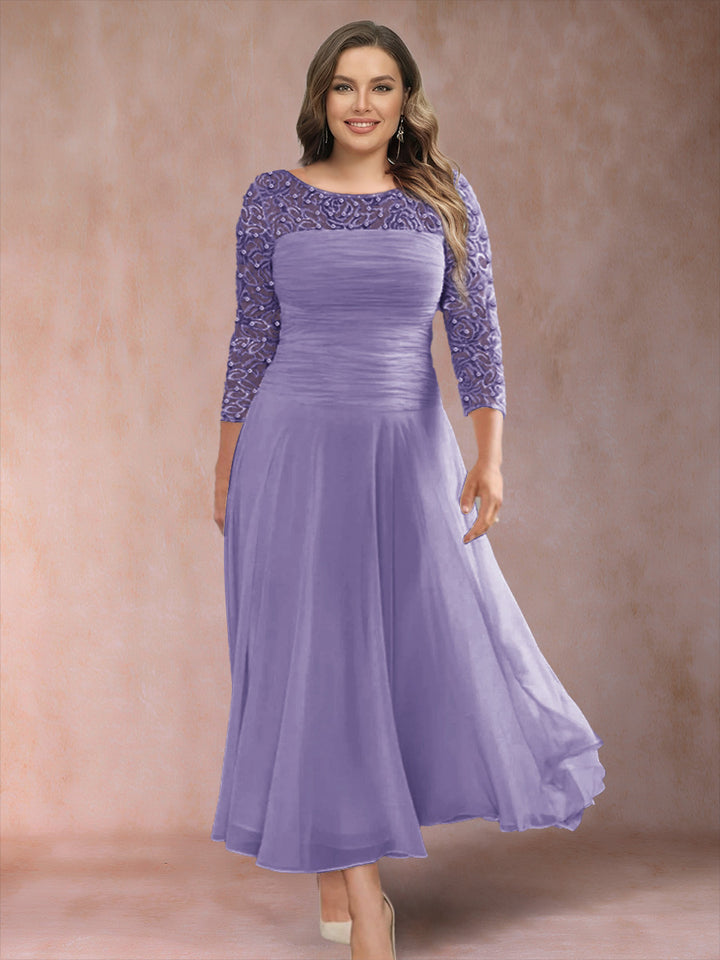 A-Line/Princess Scoop 3/4 Sleeves Plus Size Mother of the Bride Dresses with Applique