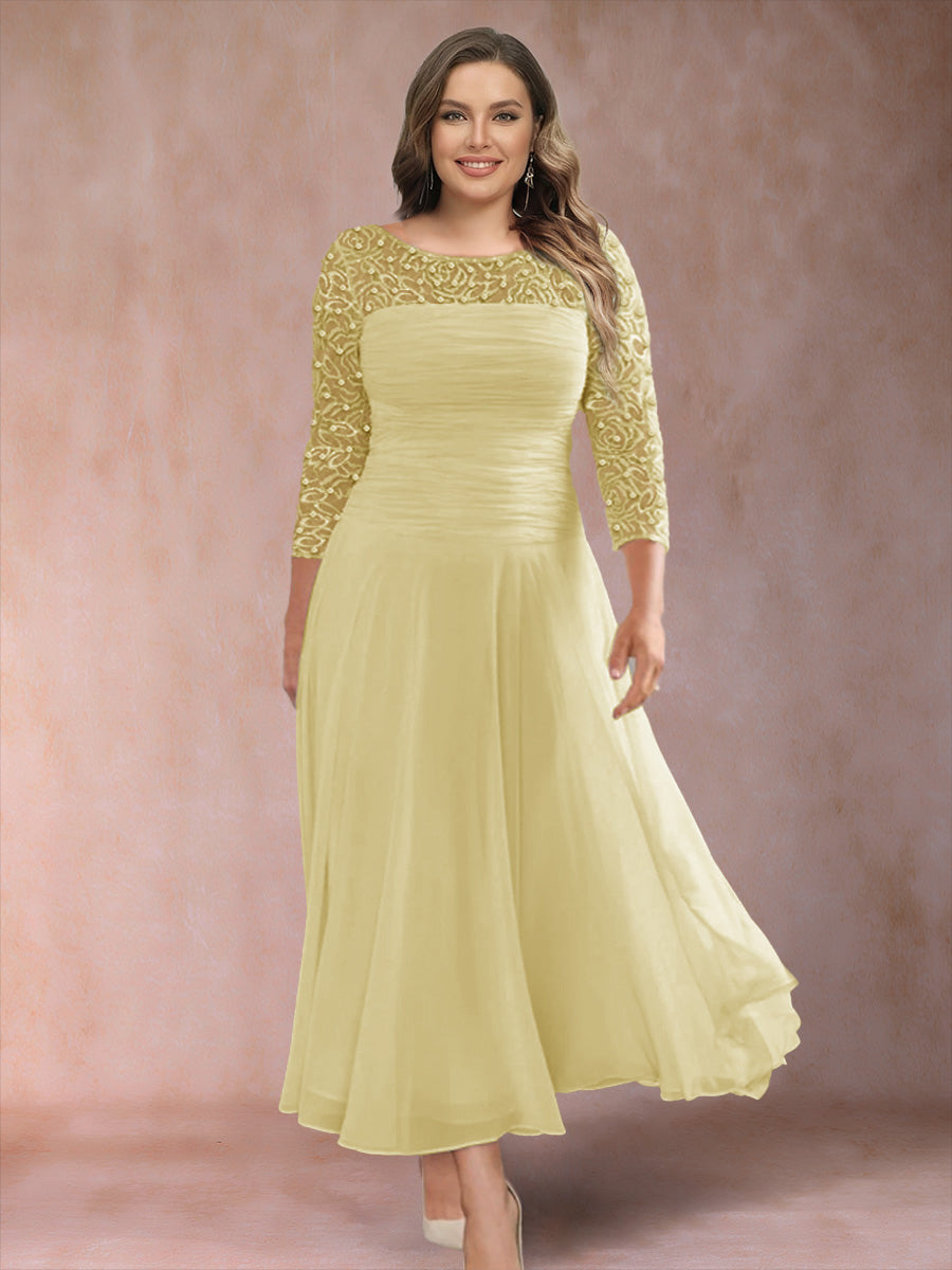 A-Line/Princess Scoop 3/4 Sleeves Plus Size Mother of the Bride Dresses with Applique