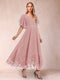 A-Line/Princess V-Neck Half Sleeves Mother of the Bride Dresses with Applique