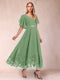 A-Line/Princess V-Neck Half Sleeves Mother of the Bride Dresses with Applique