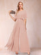 A-Line/Princess Scoop Short Sleeves Jumpsuits with Watteau Train