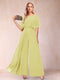 A-Line/Princess Scoop Short Sleeves Jumpsuits with Watteau Train