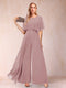 A-Line/Princess Scoop Short Sleeves Jumpsuits with Watteau Train
