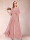 A-Line/Princess Scoop Short Sleeves Jumpsuits with Watteau Train