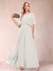 A-Line/Princess Scoop Short Sleeves Jumpsuits with Watteau Train