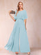 A-Line/Princess Scoop Short Sleeves Jumpsuits with Watteau Train