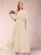A-Line/Princess Scoop Short Sleeves Jumpsuits with Watteau Train