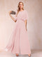 A-Line/Princess Scoop Short Sleeves Jumpsuits with Watteau Train