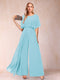 A-Line/Princess Scoop Short Sleeves Jumpsuits with Watteau Train