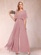 A-Line/Princess Scoop Short Sleeves Jumpsuits with Watteau Train