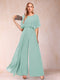 A-Line/Princess Scoop Short Sleeves Jumpsuits with Watteau Train