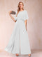 A-Line/Princess Scoop Short Sleeves Jumpsuits with Watteau Train