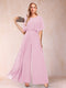 A-Line/Princess Scoop Short Sleeves Jumpsuits with Watteau Train