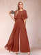 A-Line/Princess Scoop Short Sleeves Jumpsuits with Watteau Train