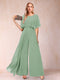 A-Line/Princess Scoop Short Sleeves Jumpsuits with Watteau Train