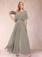 A-Line/Princess Scoop Short Sleeves Jumpsuits with Watteau Train