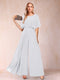 A-Line/Princess Scoop Short Sleeves Jumpsuits with Watteau Train