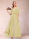 A-Line/Princess Scoop Short Sleeves Jumpsuits with Watteau Train