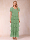 Sheath/Column V-Neck Short Sleeves Mother of the Bride Dresses with Ruffles