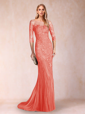 Trumpet/Mermaid Scoop 3/4 Sleeves Mother of the Bride Dresses with Applique