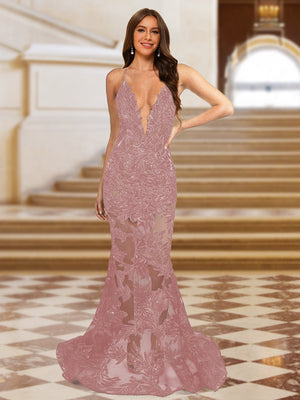Trumpet/Mermaid V-Neck Sleeveless Evening Dresses with Applique