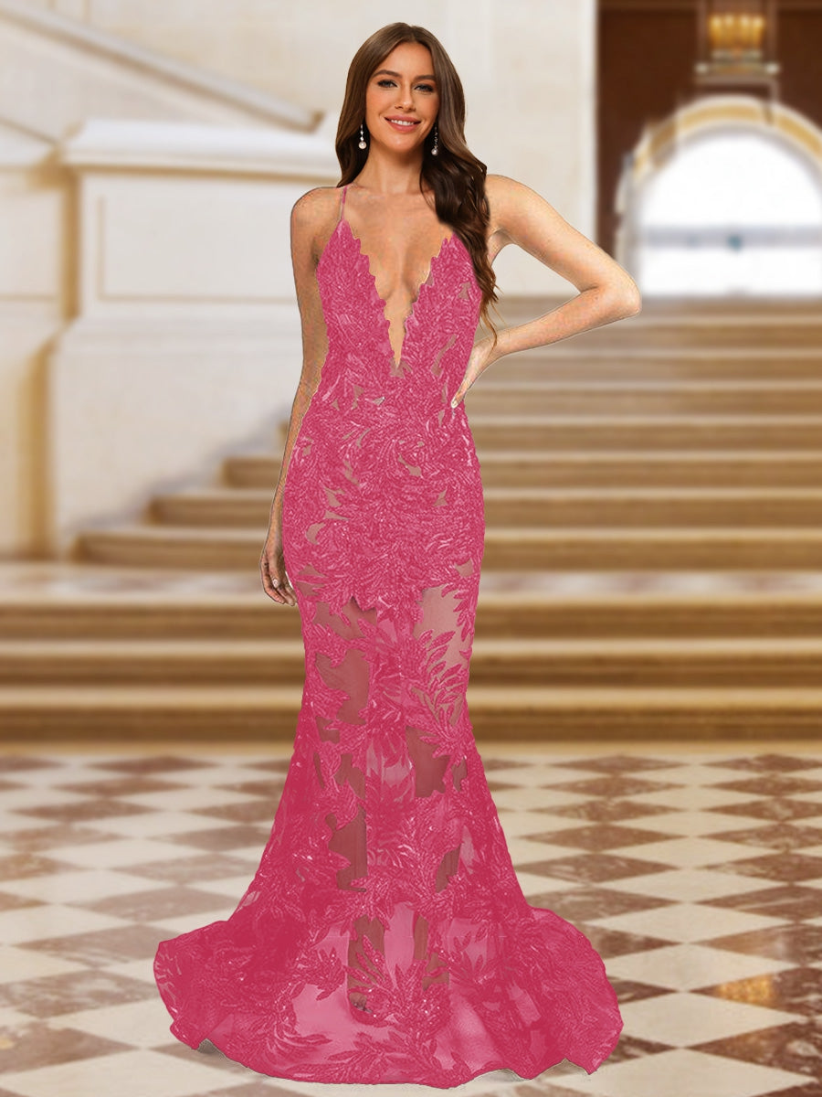 Trumpet/Mermaid V-Neck Sleeveless Evening Dresses with Applique