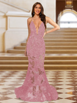 Trumpet/Mermaid V-Neck Sleeveless Evening Dresses with Applique