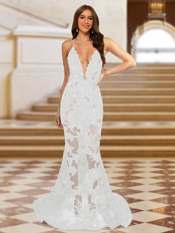 Trumpet/Mermaid V-Neck Sleeveless Evening Dresses with Applique