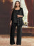 Chiffon Scoop 3/4 Sleeves 3 Pieces Pantsuits with Sequin& Jacket