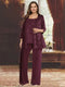 Chiffon Scoop 3/4 Sleeves 3 Pieces Pantsuits with Sequin& Jacket