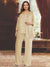 Chiffon Scoop 3/4 Sleeves 3 Pieces Pantsuits with Sequin& Jacket