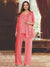 Chiffon Scoop 3/4 Sleeves 3 Pieces Pantsuits with Sequin& Jacket