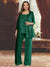 Chiffon Scoop 3/4 Sleeves 3 Pieces Pantsuits with Sequin& Jacket