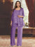 Chiffon Scoop 3/4 Sleeves 3 Pieces Pantsuits with Sequin& Jacket