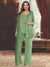 Chiffon Scoop 3/4 Sleeves 3 Pieces Pantsuits with Sequin& Jacket