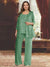 Chiffon Scoop 3/4 Sleeves 3 Pieces Pantsuits with Sequin& Jacket